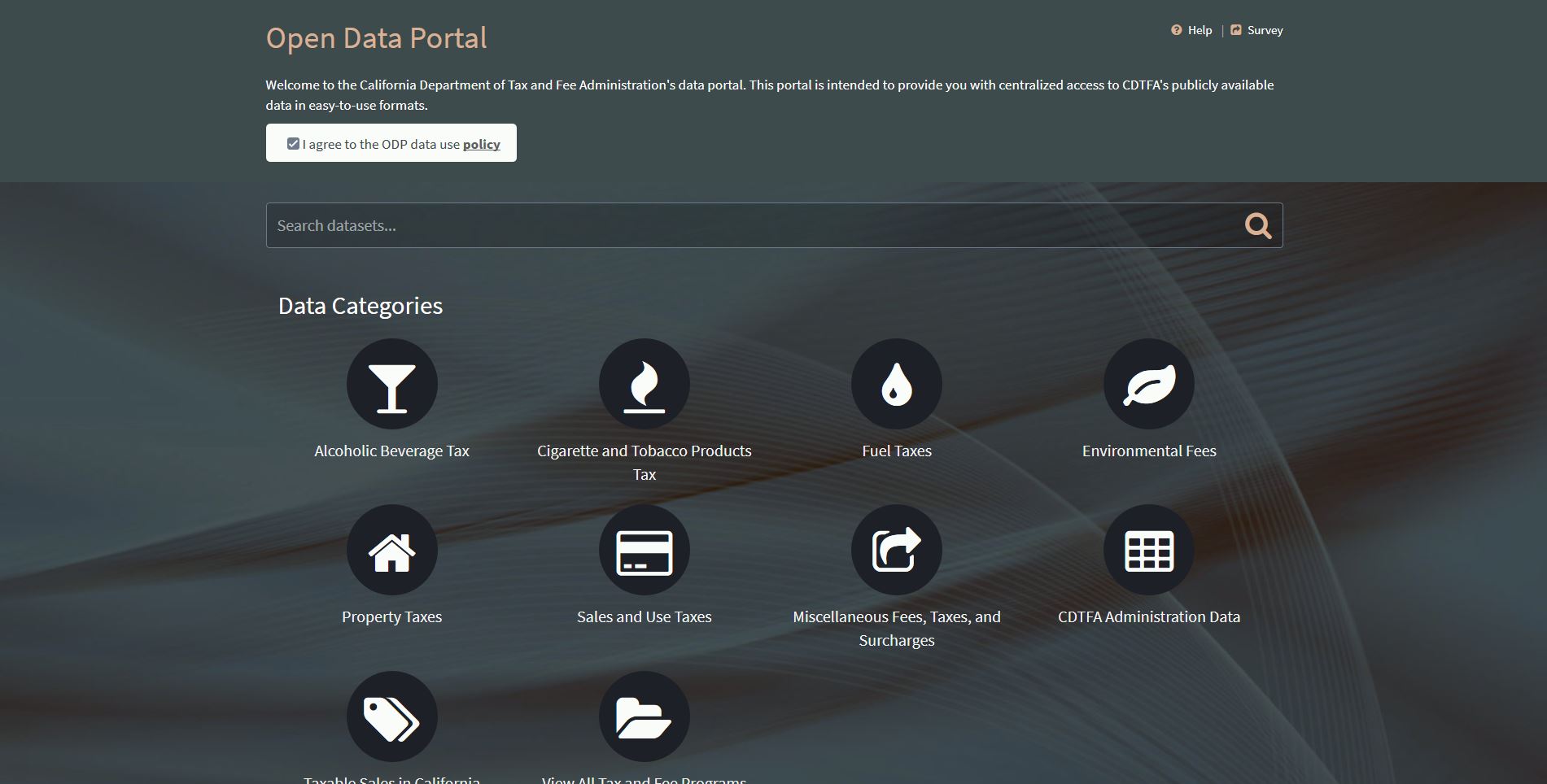 Screenshot #1: Data Portal Home Page