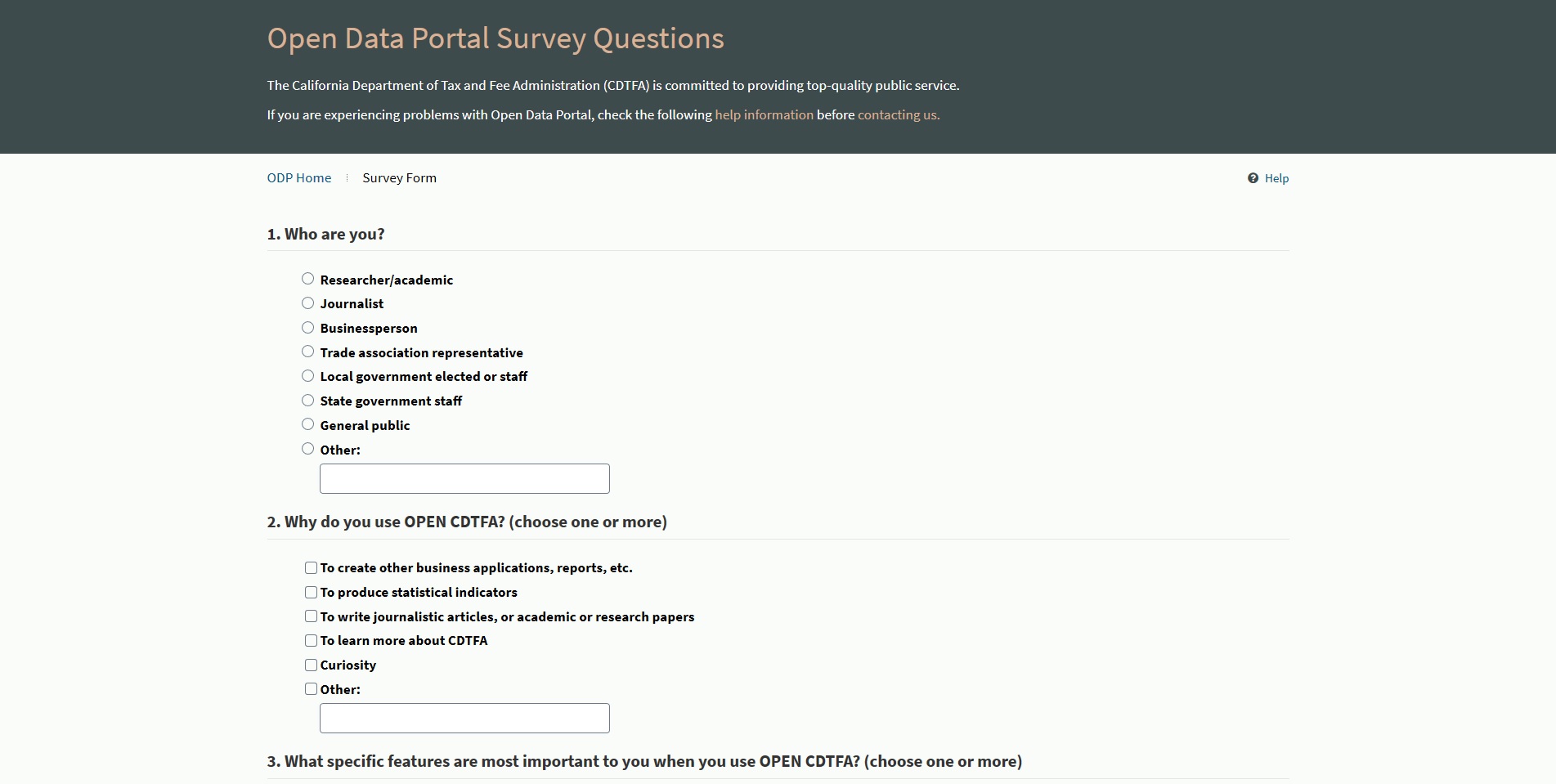 Screenshot #3: Data Portal Feedback Page