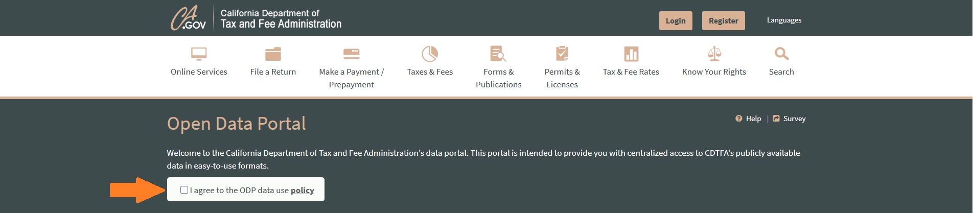 Screenshot #4: Data Portal Agreement checkbox