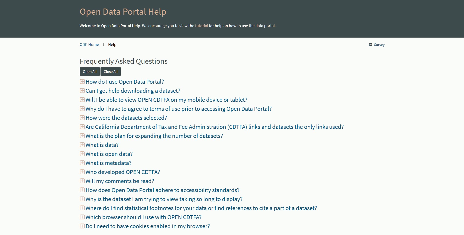 Screenshot #2: Data Portal Help Page