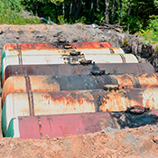 Row of underground fuel storage tanks